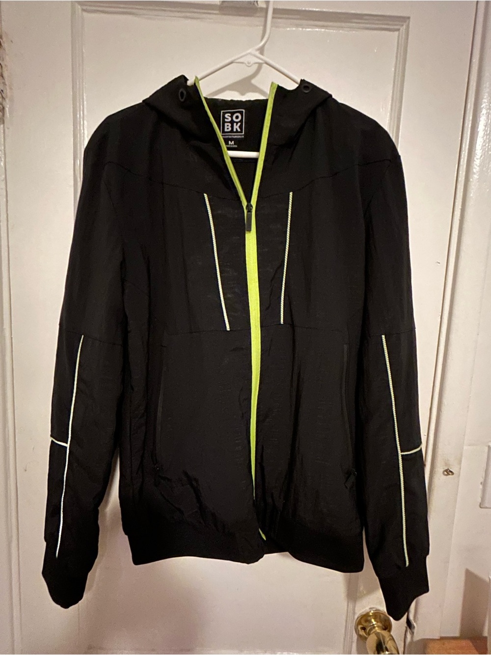 Men's Black Hooded Performance Jacket with Neon Yellow Trim SOBK Medium
